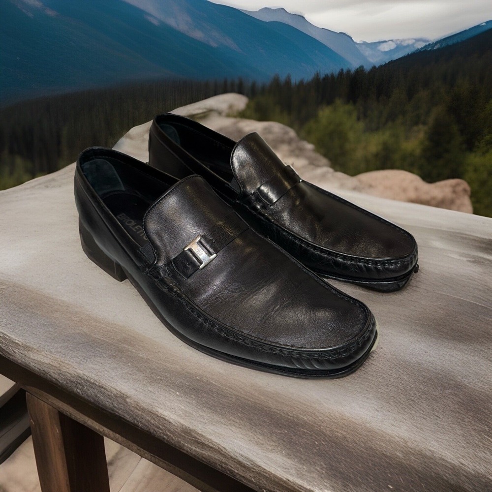 Broletto Mens leather loafer horsebit slip on dress Italian shoes black new 13M